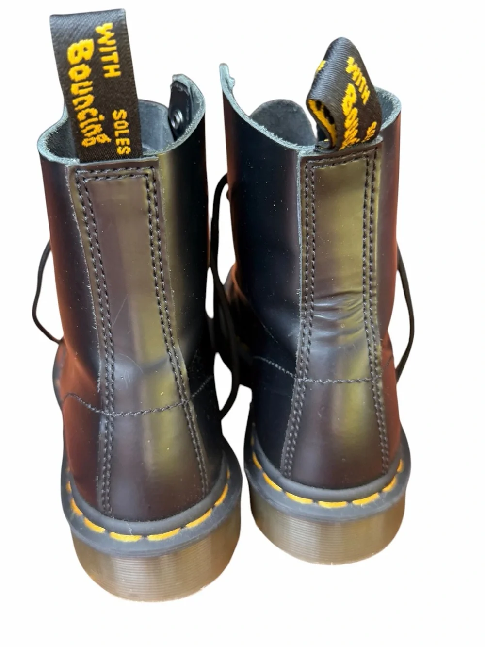 Dr. Martens Black Leather Lace-Up Boots with Yellow Stitching Size US 4 M